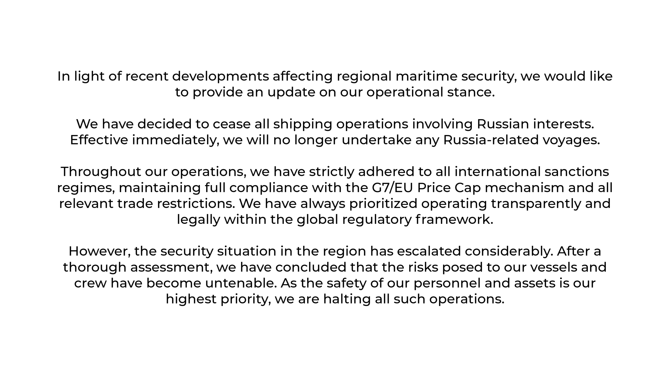 Besiktas Shipping | Statement Update